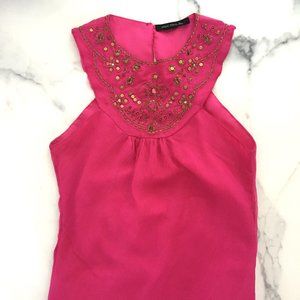 Heart Moon Star Embellished Halter Neck Tank Top, Hot Pink, Size S